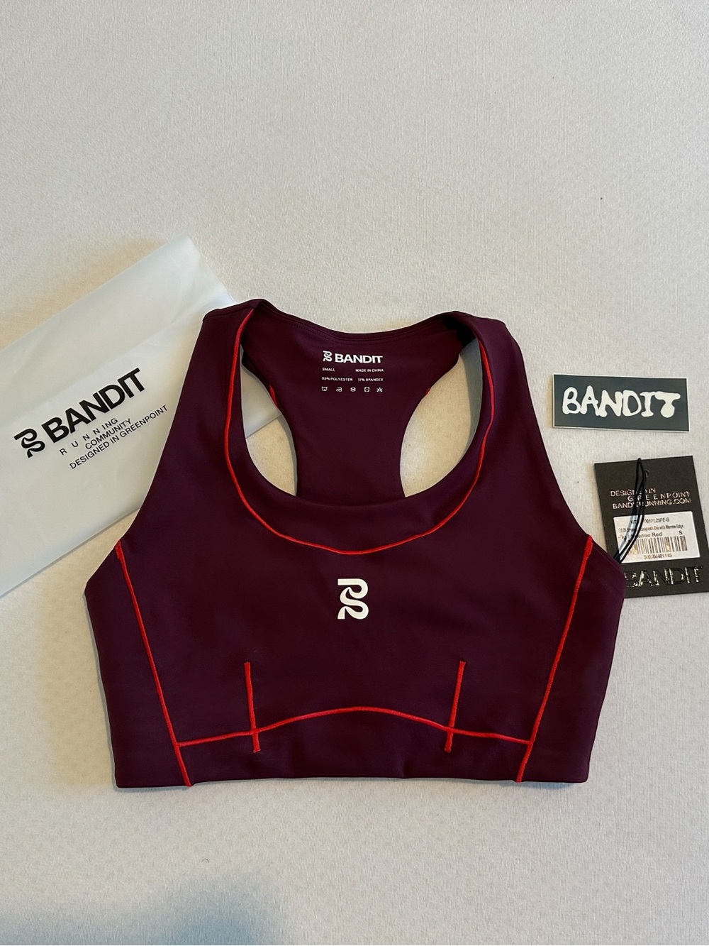 Bandit Running Stamina Pop Stitch Arco Bra - Fig Intense Red - size Small
